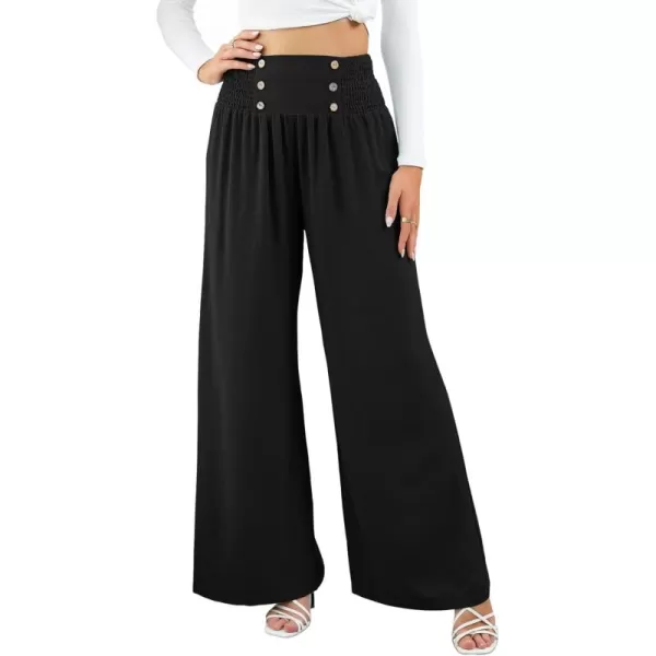 CHARTOU Women Summer Wide Leg Pants Palazzo Pants High Waist Beach Pants Flared Smocked Flowy Pants Dressy