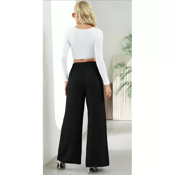 CHARTOU Women Summer Wide Leg Pants Palazzo Pants High Waist Beach Pants Flared Smocked Flowy Pants Dressy