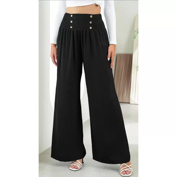 CHARTOU Women Summer Wide Leg Pants Palazzo Pants High Waist Beach Pants Flared Smocked Flowy Pants Dressy