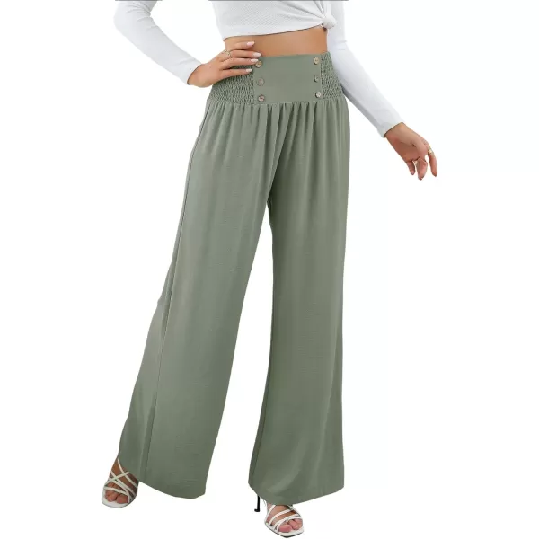 CHARTOU Women Summer Wide Leg Pants Palazzo Pants High Waist Beach Pants Flared Smocked Flowy Pants Dressy