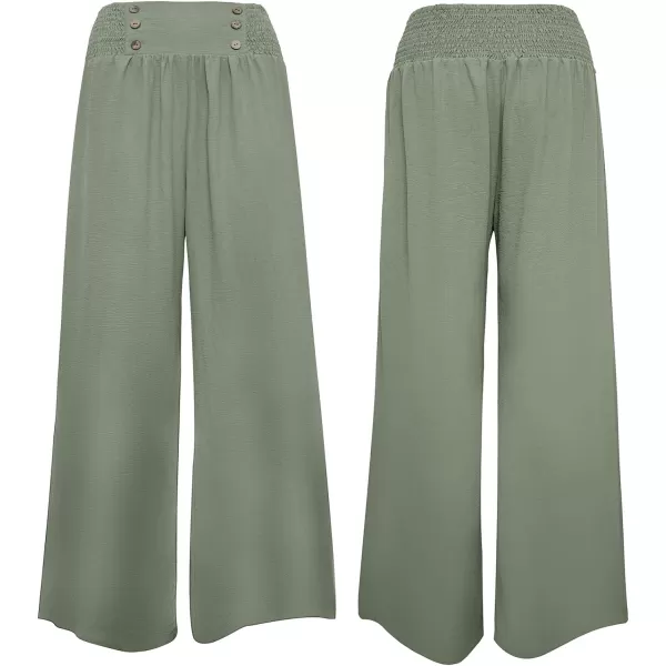 CHARTOU Women Summer Wide Leg Pants Palazzo Pants High Waist Beach Pants Flared Smocked Flowy Pants Dressy