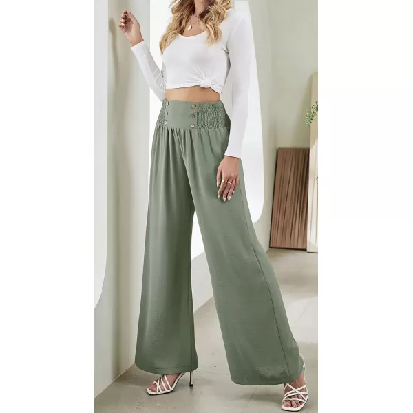 CHARTOU Women Summer Wide Leg Pants Palazzo Pants High Waist Beach Pants Flared Smocked Flowy Pants Dressy