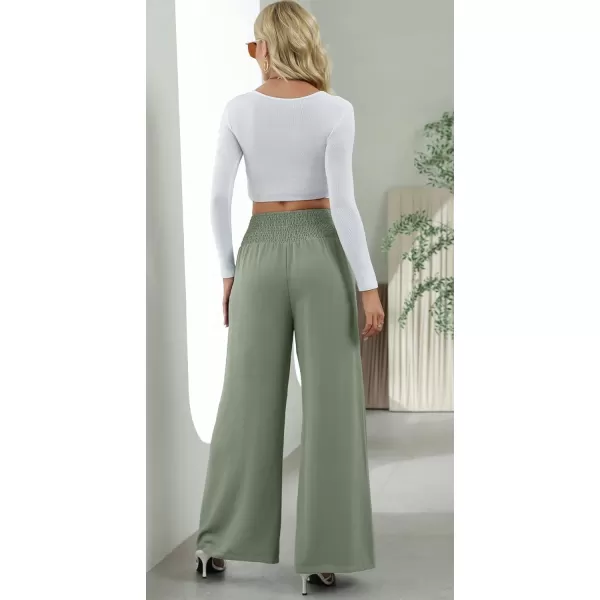 CHARTOU Women Summer Wide Leg Pants Palazzo Pants High Waist Beach Pants Flared Smocked Flowy Pants Dressy