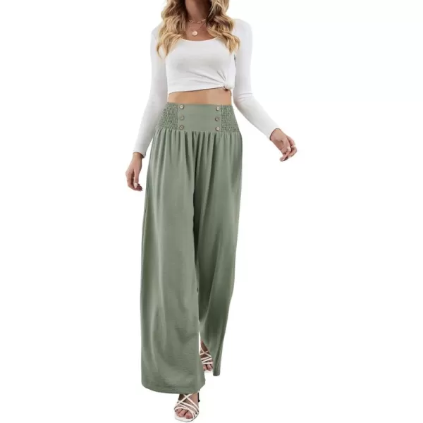 CHARTOU Women Summer Wide Leg Pants Palazzo Pants High Waist Beach Pants Flared Smocked Flowy Pants Dressy