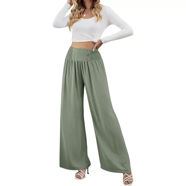CHARTOU Women Summer Wide Leg Pants Palazzo Pants High Waist Beach Pants Flared Smocked Flowy Pants Dressy