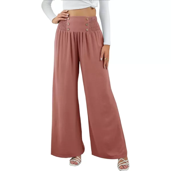 CHARTOU Women Summer Wide Leg Pants Palazzo Pants High Waist Beach Pants Flared Smocked Flowy Pants Dressy