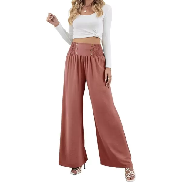 CHARTOU Women Summer Wide Leg Pants Palazzo Pants High Waist Beach Pants Flared Smocked Flowy Pants Dressy