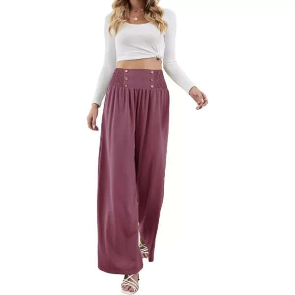 CHARTOU Women Summer Wide Leg Pants Palazzo Pants High Waist Beach Pants Flared Smocked Flowy Pants Dressy