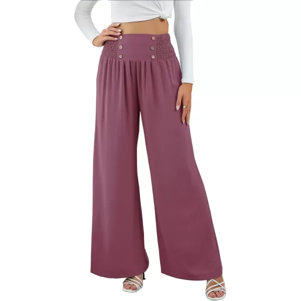 CHARTOU Women Summer Wide Leg Pants Palazzo Pants High Waist Beach Pants Flared Smocked Flowy Pants Dressy