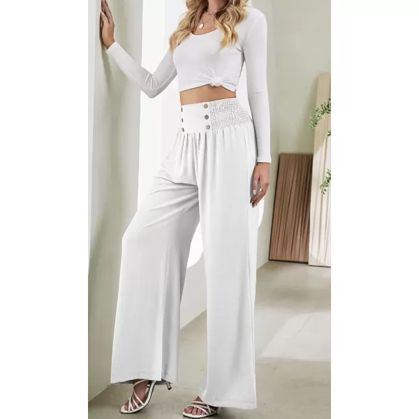 CHARTOU Women Summer Wide Leg Pants Palazzo Pants High Waist Beach Pants Flared Smocked Flowy Pants Dressy