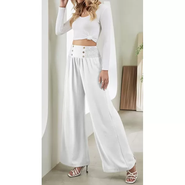 CHARTOU Women Summer Wide Leg Pants Palazzo Pants High Waist Beach Pants Flared Smocked Flowy Pants Dressy