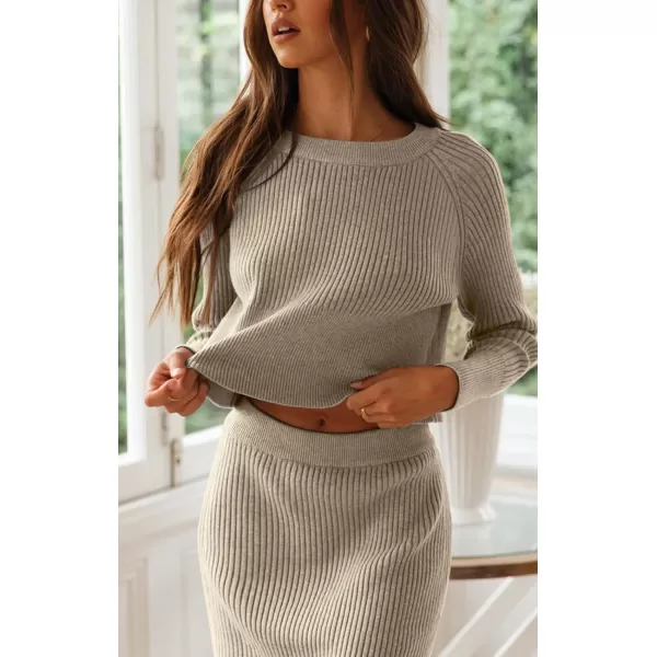 CHARTOU Women Two Piece Sweater Skirt Set Outfits Knit Sweater Top Pullover Knitted Slit Bodycon Pencil Skirt