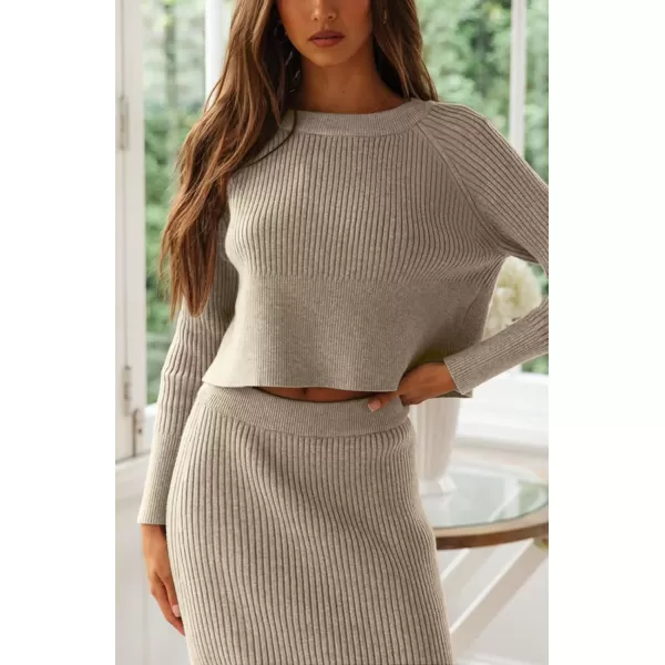 CHARTOU Women Two Piece Sweater Skirt Set Outfits Knit Sweater Top Pullover Knitted Slit Bodycon Pencil Skirt