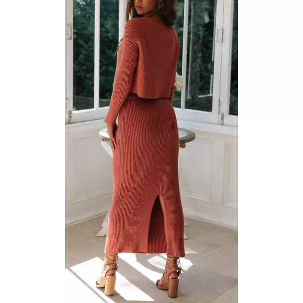 CHARTOU Women Two Piece Sweater Skirt Set Outfits Knit Sweater Top Pullover Knitted Slit Bodycon Pencil Skirt