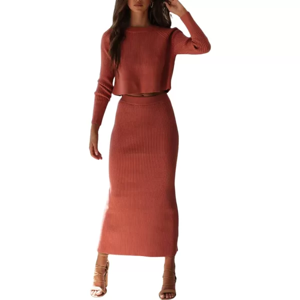 CHARTOU Women Two Piece Sweater Skirt Set Outfits Knit Sweater Top Pullover Knitted Slit Bodycon Pencil Skirt