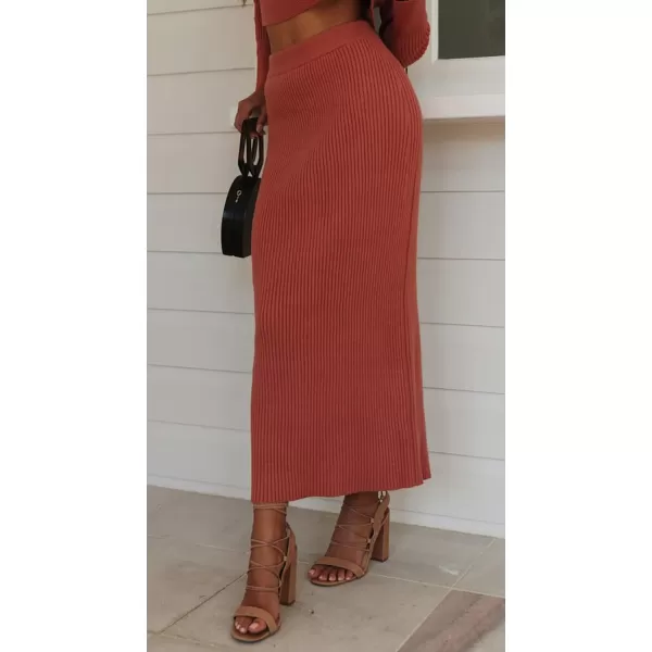 CHARTOU Women Two Piece Sweater Skirt Set Outfits Knit Sweater Top Pullover Knitted Slit Bodycon Pencil Skirt