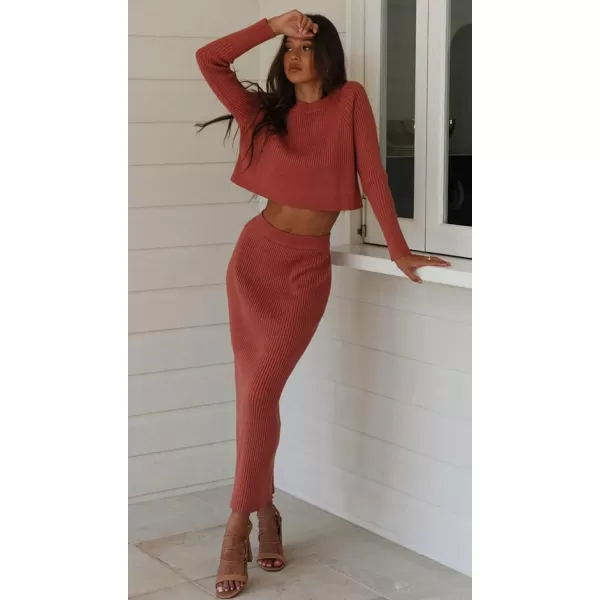 CHARTOU Women Two Piece Sweater Skirt Set Outfits Knit Sweater Top Pullover Knitted Slit Bodycon Pencil Skirt