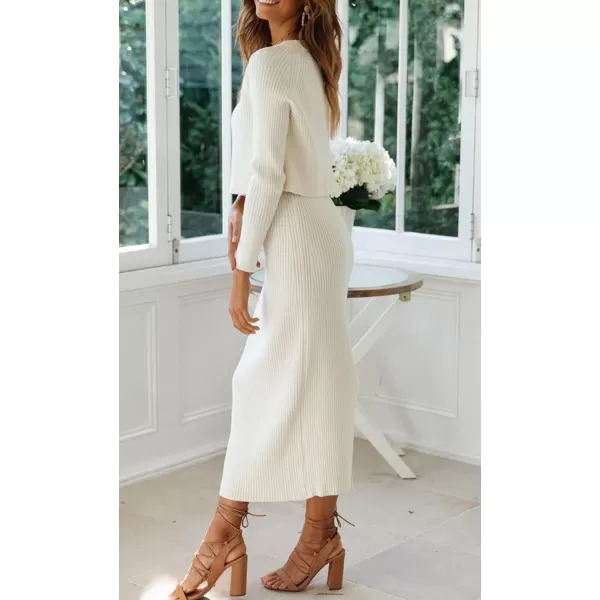 CHARTOU Women Two Piece Sweater Skirt Set Outfits Knit Sweater Top Pullover Knitted Slit Bodycon Pencil Skirt