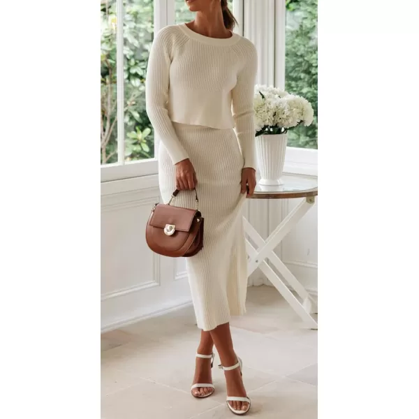 CHARTOU Women Two Piece Sweater Skirt Set Outfits Knit Sweater Top Pullover Knitted Slit Bodycon Pencil Skirt