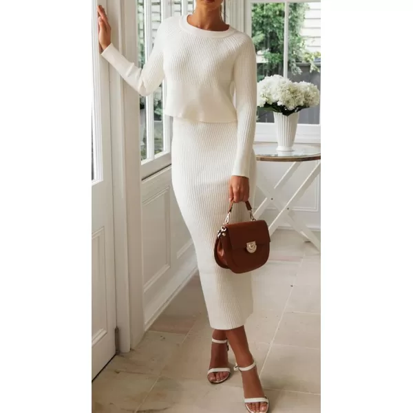 CHARTOU Women Two Piece Sweater Skirt Set Outfits Knit Sweater Top Pullover Knitted Slit Bodycon Pencil Skirt