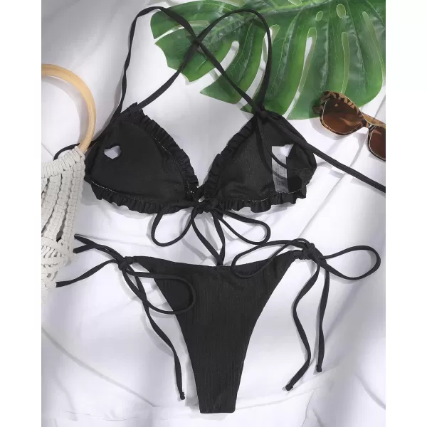 CHARTOU Women Two Pieces Swimsuit Ruffle String Triangle Bikini Sets Halter Summer Beach Bathing Suit