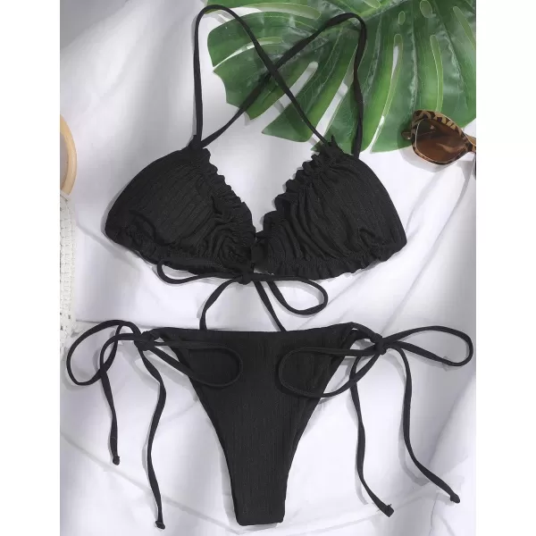 CHARTOU Women Two Pieces Swimsuit Ruffle String Triangle Bikini Sets Halter Summer Beach Bathing Suit