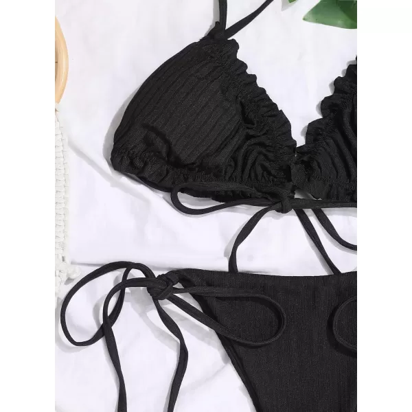 CHARTOU Women Two Pieces Swimsuit Ruffle String Triangle Bikini Sets Halter Summer Beach Bathing Suit