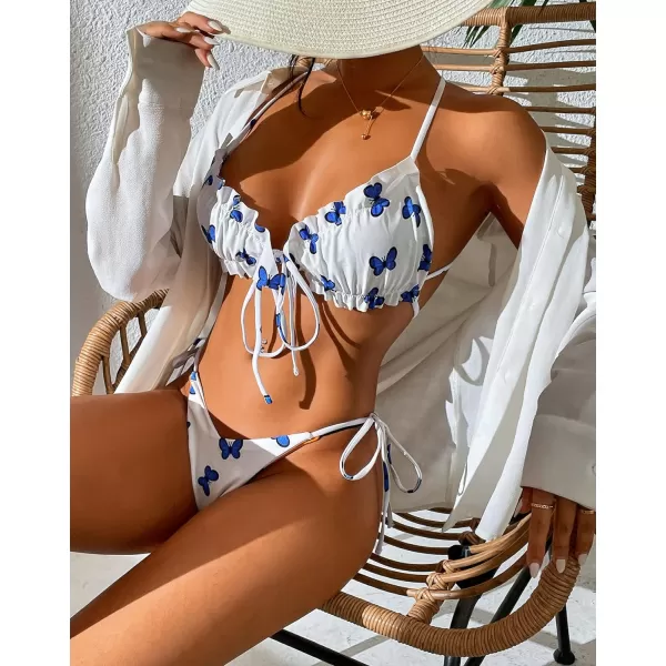 CHARTOU Women Two Pieces Swimsuit Ruffle String Triangle Bikini Sets Halter Summer Beach Bathing Suit