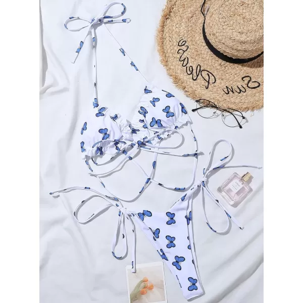 CHARTOU Women Two Pieces Swimsuit Ruffle String Triangle Bikini Sets Halter Summer Beach Bathing Suit
