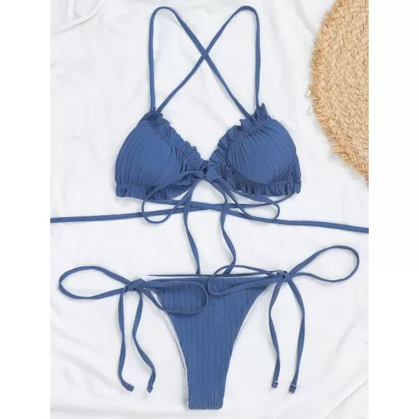 CHARTOU Women Two Pieces Swimsuit Ruffle String Triangle Bikini Sets Halter Summer Beach Bathing Suit