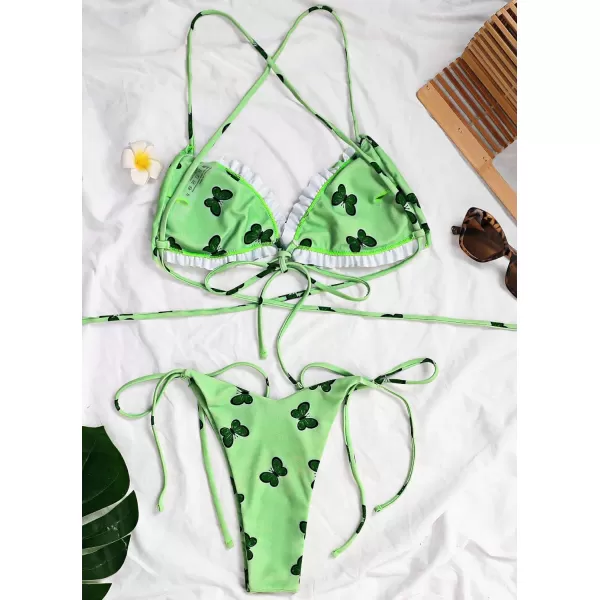 CHARTOU Women Two Pieces Swimsuit Ruffle String Triangle Bikini Sets Halter Summer Beach Bathing Suit
