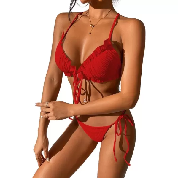 CHARTOU Women Two Pieces Swimsuit Ruffle String Triangle Bikini Sets Halter Summer Beach Bathing Suit