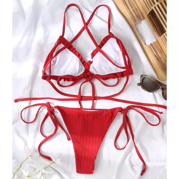 CHARTOU Women Two Pieces Swimsuit Ruffle String Triangle Bikini Sets Halter Summer Beach Bathing Suit