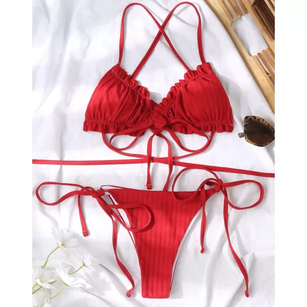 CHARTOU Women Two Pieces Swimsuit Ruffle String Triangle Bikini Sets Halter Summer Beach Bathing Suit