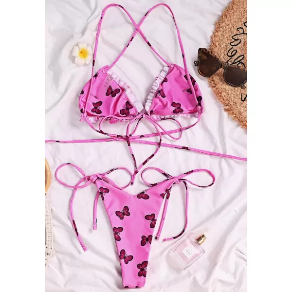 CHARTOU Women Two Pieces Swimsuit Ruffle String Triangle Bikini Sets Halter Summer Beach Bathing Suit