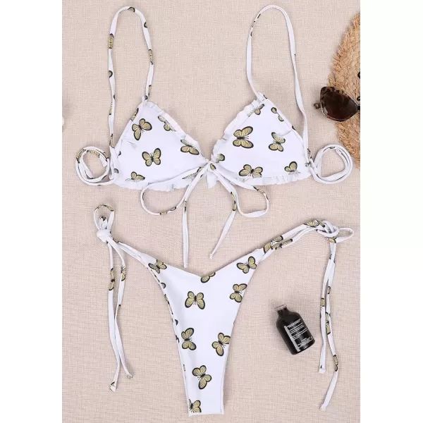 CHARTOU Women Two Pieces Swimsuit Ruffle String Triangle Bikini Sets Halter Summer Beach Bathing Suit