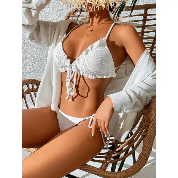 CHARTOU Women Two Pieces Swimsuit Ruffle String Triangle Bikini Sets Halter Summer Beach Bathing Suit