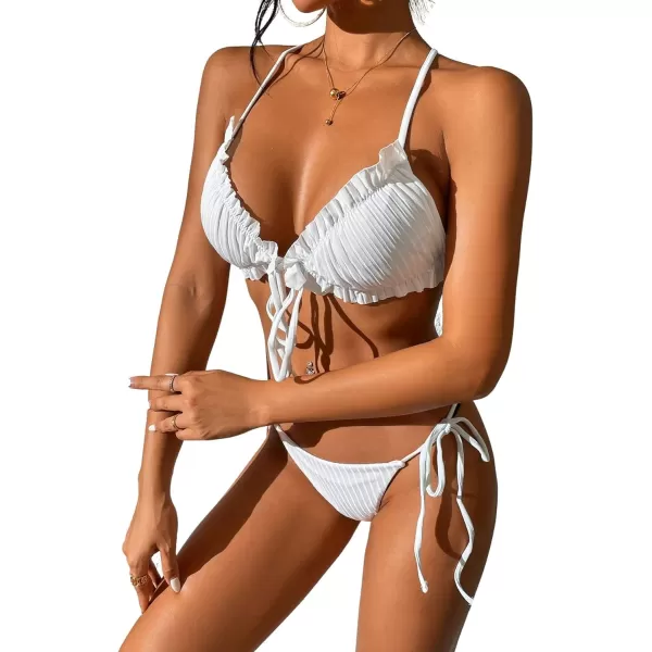 CHARTOU Women Two Pieces Swimsuit Ruffle String Triangle Bikini Sets Halter Summer Beach Bathing Suit