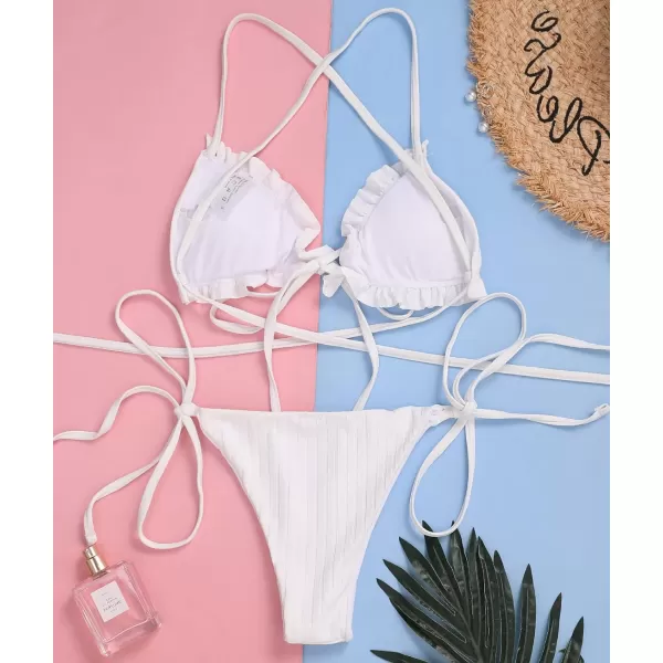 CHARTOU Women Two Pieces Swimsuit Ruffle String Triangle Bikini Sets Halter Summer Beach Bathing Suit