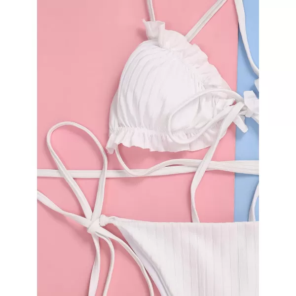 CHARTOU Women Two Pieces Swimsuit Ruffle String Triangle Bikini Sets Halter Summer Beach Bathing Suit