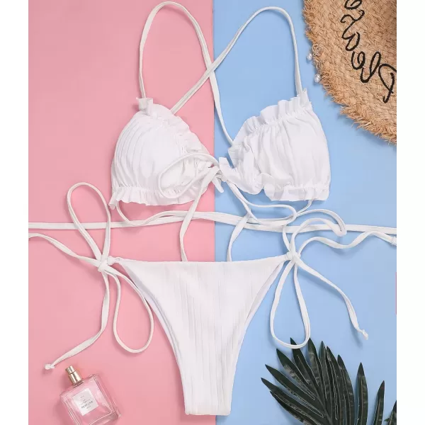 CHARTOU Women Two Pieces Swimsuit Ruffle String Triangle Bikini Sets Halter Summer Beach Bathing Suit