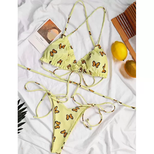 CHARTOU Women Two Pieces Swimsuit Ruffle String Triangle Bikini Sets Halter Summer Beach Bathing Suit