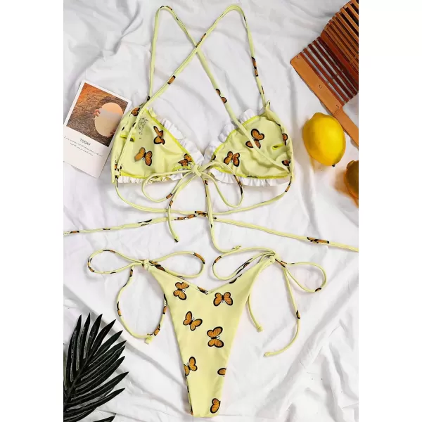 CHARTOU Women Two Pieces Swimsuit Ruffle String Triangle Bikini Sets Halter Summer Beach Bathing Suit