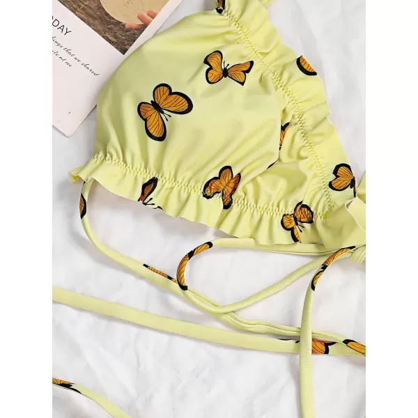 CHARTOU Women Two Pieces Swimsuit Ruffle String Triangle Bikini Sets Halter Summer Beach Bathing Suit