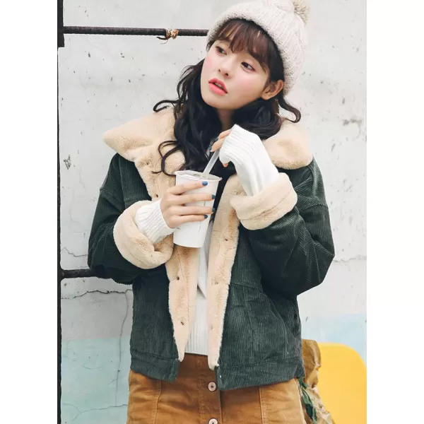 CHARTOU Women Winter Thicked Sherpa Lined Relaxed Fit Corduroy Trucker Jacket Coat