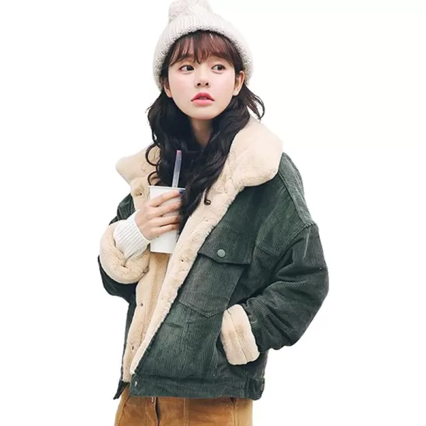 CHARTOU Women Winter Thicked Sherpa Lined Relaxed Fit Corduroy Trucker Jacket Coat