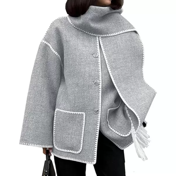 CHARTOU Women Wool Coat Winter Pea Coat Jacket Button Down Woolen Tassel Scarf Tench Coat Peacoat Pockets