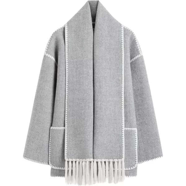 CHARTOU Women Wool Coat Winter Pea Coat Jacket Button Down Woolen Tassel Scarf Tench Coat Peacoat Pockets