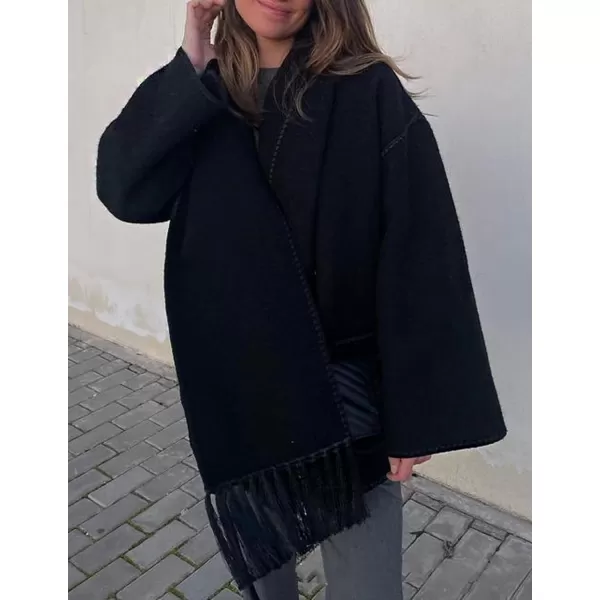 CHARTOU Women Wool Coat Winter Pea Coat Jacket Button Down Woolen Tassel Scarf Tench Coat Peacoat Pockets
