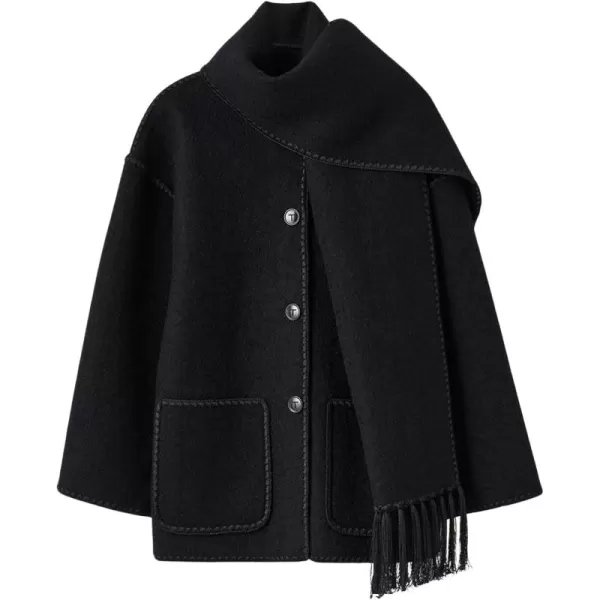 CHARTOU Women Wool Coat Winter Pea Coat Jacket Button Down Woolen Tassel Scarf Tench Coat Peacoat Pockets